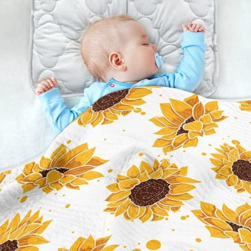 Swaddle Clabte Тропски летни цвеќиња Сончогледи памучно ќебе за новороденчиња, примање ќебе, лесен меко залепен ќебе за креветчето, шетач, расадник