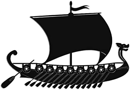 Декор на метални wallидови, декор на метални викиншки брод, нордиски симболи гроздобер брод уметност, украс за дома, знак на метален брод,
