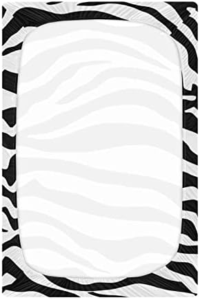 Алаза животно зебра печати бели ленти за креветчиња за креветчиња опремени листови за басинет за момчиња бебе девојчиња дете, стандардна големина