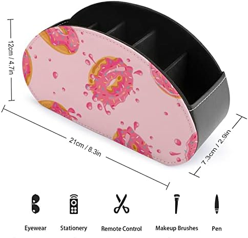 Розови слатки крофни печати модерен држач за далечински управувач со 5 оддели PU кожа мути-функционална канцелариска организација на табела