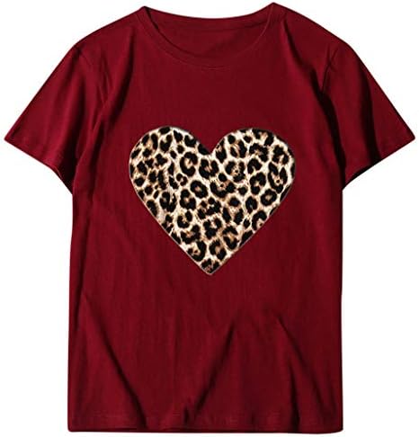 Леопард печати женски фустани врвови маички кошули за в Valentубените Денот на вinesубените за жени случајно лето симпатично трендовски срцев