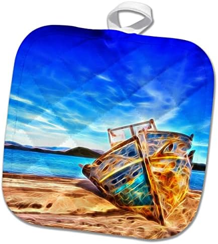 Стариот брод на 3Дос на плажа Сликата на нанесено светло сликарство - постери