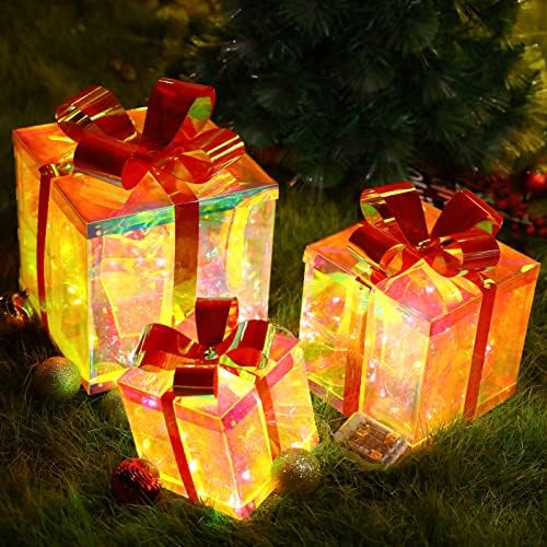 Кобби кутии со светла Декорација на Кристамс Исклучителна шема кутии за новогодишна елка, двор, дом, затворен простор за украси на