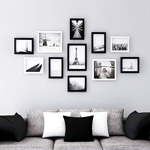 11pcs Фото -wallидна рамка црно -бела архитектура фото рамки Колаж за wallид што може да се отстрани wallидни фотографии рамки за дневна