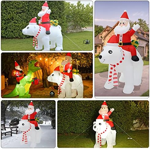 Boowoo Божиќна диносаурус/мечка Декорација на надувување, возење со надувување на Дедо Мраз на диносаурус со кутија за подароци,