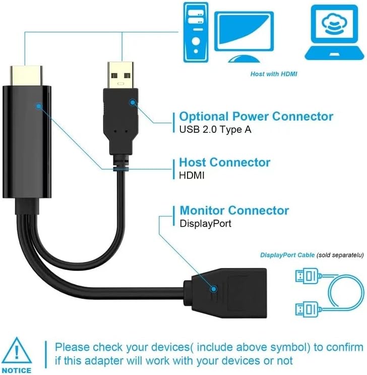 NAKVMN Hd До Dp Кабелски Конвертор Адаптер HDMI Да DisplayPort Адаптер СО USB Моќ 4k за КОМПЈУТЕР ЛАПТОП HDMI Машки До Дп Женски