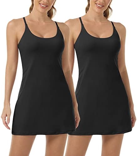 2 пакувања тениски фустан за жени, тениски фустани за голф со вградени шорцеви и градник, тренингот егзеризира атлетски фустан