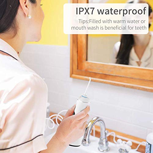 Безжични вода за заби, орален наводнувач ipx7 водоотпорен стоматолошки вода избор со 6 режими 2 заменливи совети за млаз, 300 мл