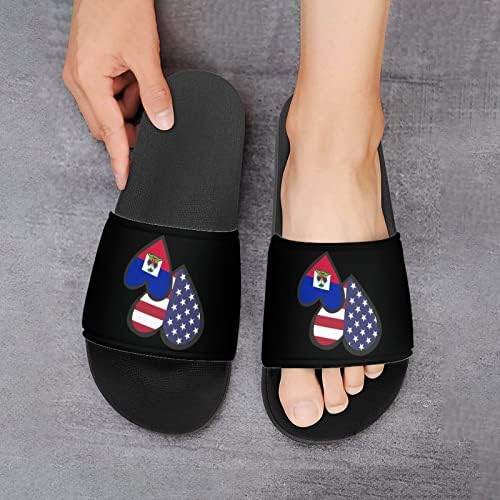 Испреплетувачки срца Американски Хаити знаме печатени слајдови сандали отворени пети туш палто не лизгање ПВЦ куќи чевли за мажи жени