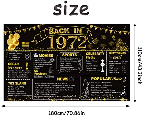 Дарунакси 51-виот Роденден Црна Злато Партија Декорација, Назад во 1972 Банер 51 Годишниот Роденден Постер Материјали, Екстра Голема Ткаенина