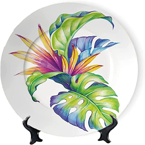 Asdwx Растителни Декоративни Плоча, 8, Тропски Лисја И Monstera Апстрактни Шема На Бои Хавајски Цветни Елементи, Тркалезна Плоча
