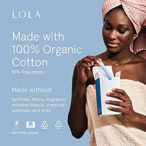 Органски тампони на памук Лола - Супер плус тампони, производи за женска хигиена, HSA FSA одобрени производи за женска нега