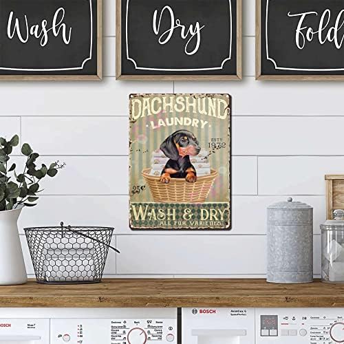 Гроздобер метални знаци Dachshund Dog Company Company Смешно миење и суво кафуле бар-клуб декор за уметност виси 6x8 инчи-алуминиум