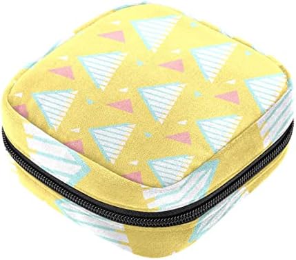 Држач за тампони за чанта, преносен држач за женска менструација, жолт мемфис триаголник шема симпатична санитарна торба за