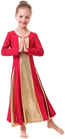 Ибаком мали/големи девојки металик злато литургиски пофалби танцувачки фустан лабаво вклопуваат целосна должина обожавање на туничен круг костум