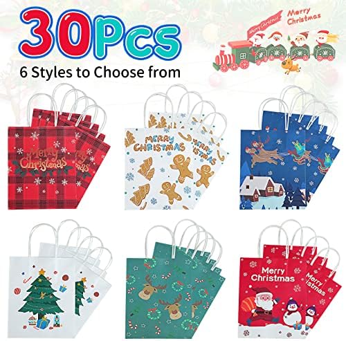 КОЛОВИ КОЛОВИ ЗА ПОДАТОЦИ ЗА ПОДАТОЦИ 30 ПКС, мали торби за подароци за Божиќ со хартија за ткиво, 6 стилови за подароци за празници