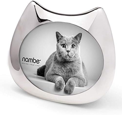 Намбе - колекција за миленичиња Фелин мотив мачка Рамка за слика - има 3 фотографии „x 5“ - Сребрена завршница со стаклена обвивка