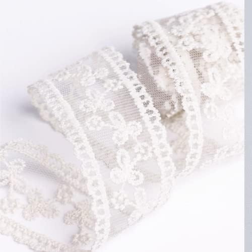 Udesign 10 двор бели лисја образец чипка ткаенина за шиење лента за шиење лента Деликатна памучна вез, цвет од занаетчиски занаетчиски занаетчиски