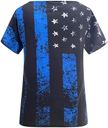 Маица за жени со кратки ракави на блуза врвови starsвезди и маички за спојување на ленти за патриотска забава на 4 јули