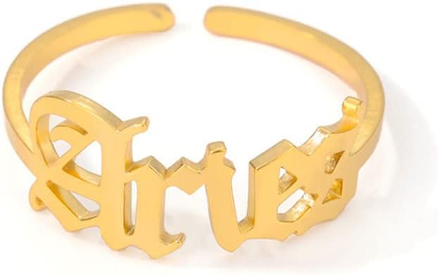 T3store 18k златни хороскопски прстени за жени Зодијак знак прстен прилагодлив 12 соstвездие болен роденден за девојчиња - злато -боја - реализира
