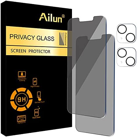 Заштитник на екранот за приватност на Ailun 3pack за iPhone 13 [6,1 инчи] + 3 заштитник на леќи за леќи на камера, анти -шпионски приватно калено стакло филм, [9H тврдост] - HD [црна] [6