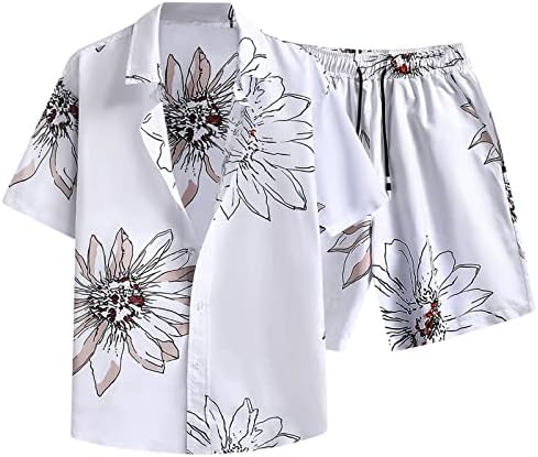 2023 Нови маички кошули шорцеви панталони костум на хавајски цветни 2 парчиња облеки поставени за мажи