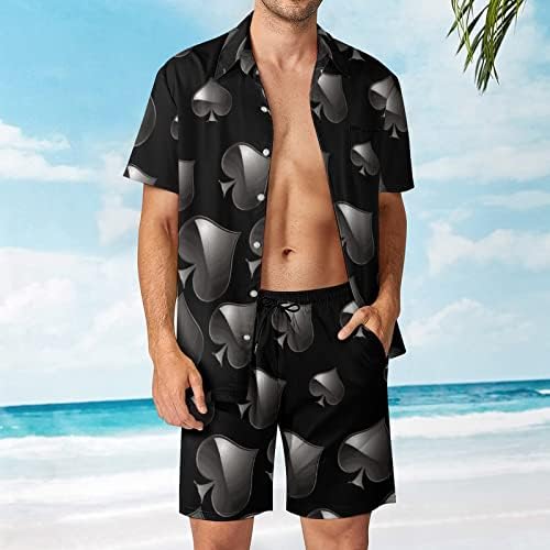 Покер лопати машки хавајски кошули со кратки ракави со кратки ракави и панталони летни облеки на плажа лабава фит тренер