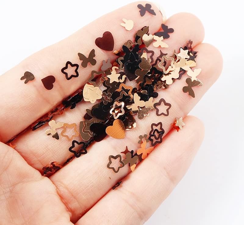 Kawaii Butterfly Sequins Nail Art Glitter Luxury Black Gold Heart Heart Bunny Flower Star Florks Професионални додатоци за нокти на нокти