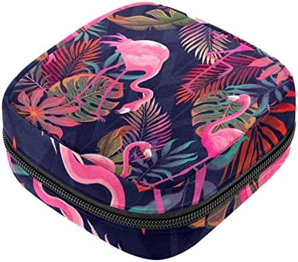 Тропски лисја образец розово фламинго период торбичка, преносна торба за складирање на тампон за санитарни салфетки, држач за тампон за чанта