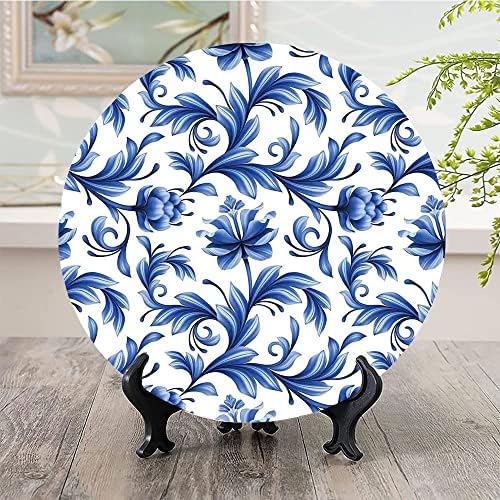 Плоча за керамички приказ на лигутари, гроздобер сина керамичка висечка декоративна плоча, апстрактни руски цвеќиња традиционална шема, 10 инчи, керамичка плоча за