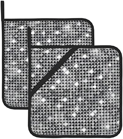 Сет на држачи за тенџере со ленти од сребрена боја, сет на држач за тенџере, подлога за отпорна на топлина на тенџере 2, што се користи