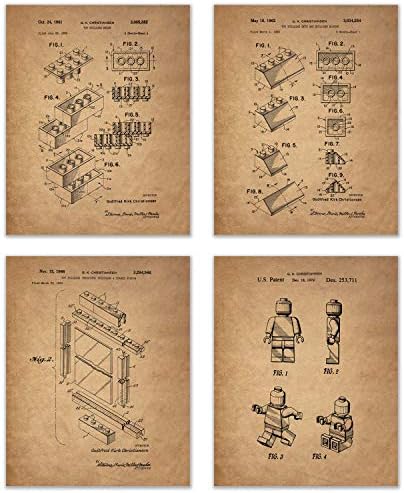 Печати за патенти за патенти во Лего - сет од 4 фотографии - Декор на wallидови за игри во игра за играчки