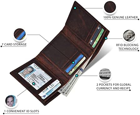 Realалон Вистински Кожен Трифолд Паричник За Мажи-Рфид Тенок Три Пати Паричници Минималистички 3 Пати Држач За Кредитна Картичка Ид Прозорец