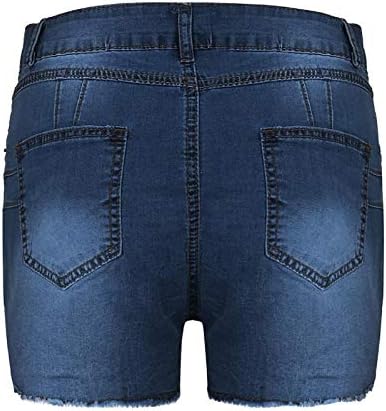 Високиот половински тексас шорцеви за жени лифт за задник, слаби фармерки за истегнување лето полите искинаа топли панталони