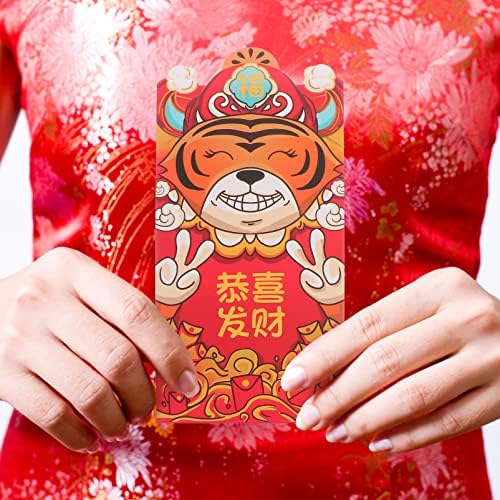 АБУФАН 6 парчиња Кинеска Нова Година Црвени Пликови 2022 Година На Тигар Хонг Бао Парични Пакети Лаи Видете Пликови За Подароци